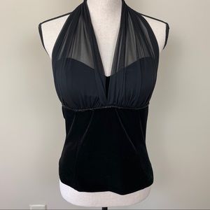 R&K Evening Black Velvet Halter Top with mesh sz 8